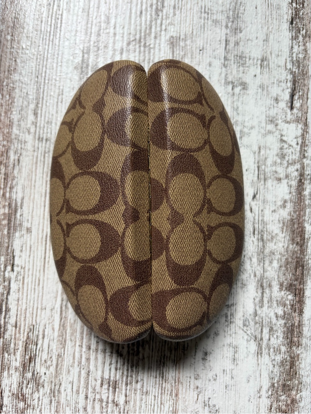Coach Signature Tan Brown Hard Clam Shell Eye Glasses Sunglasses Case Clamshell - Picture 2 of 8